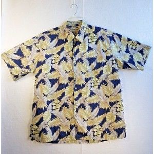 Cooke Street Mens Large Short Sleeve Button-Front Blue Tropical Hawaiian Shirt